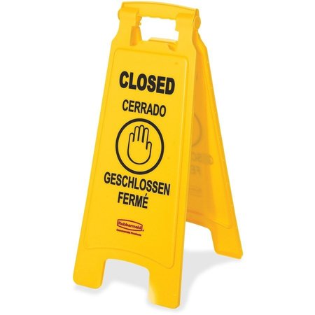 RUBBERMAID COMMERCIAL Closed Multi-Lingual Floor Sign, 25" Height, 11" Width, Rectangular RCP611278YW